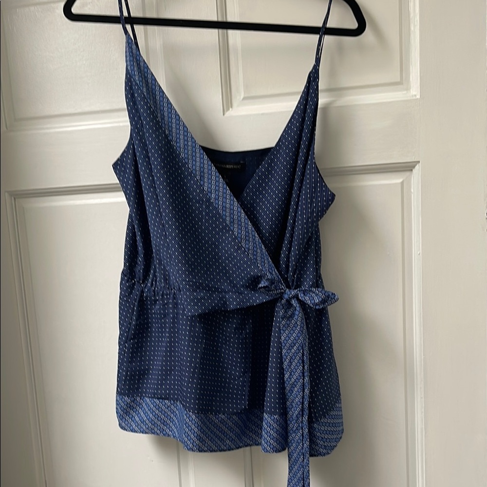 Navy Blue Polka Dot Wrap Top